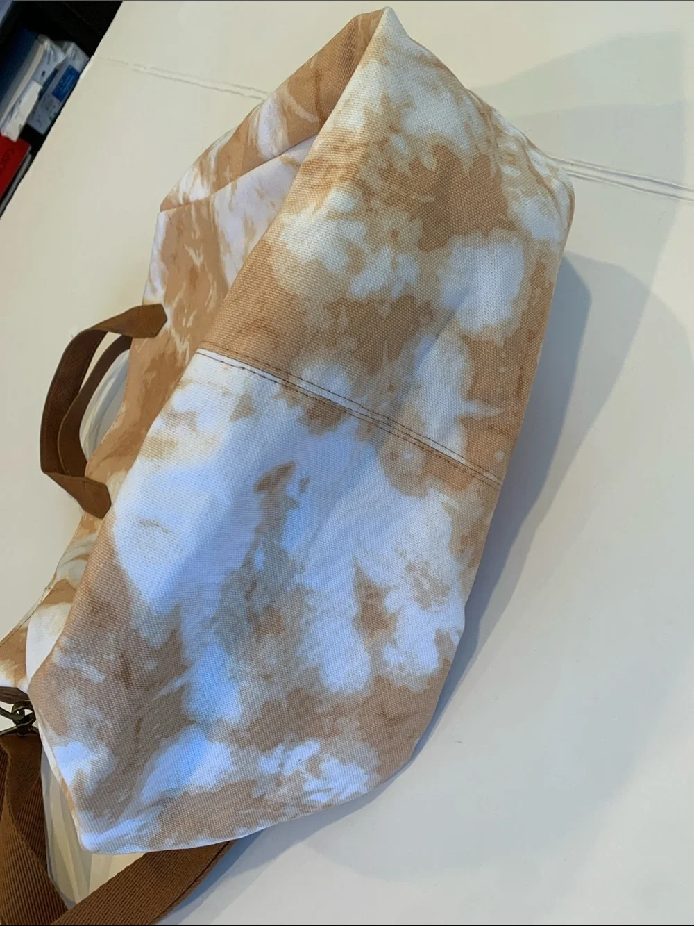 Thirty-One Classic Canvas Fawn Tie Dye Large Tote Bag Removable Crossbody Strap